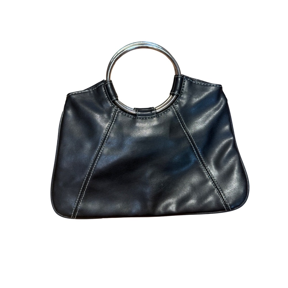 Y2K Ring Handle Handbag Small Black Faux Leather Minimalist